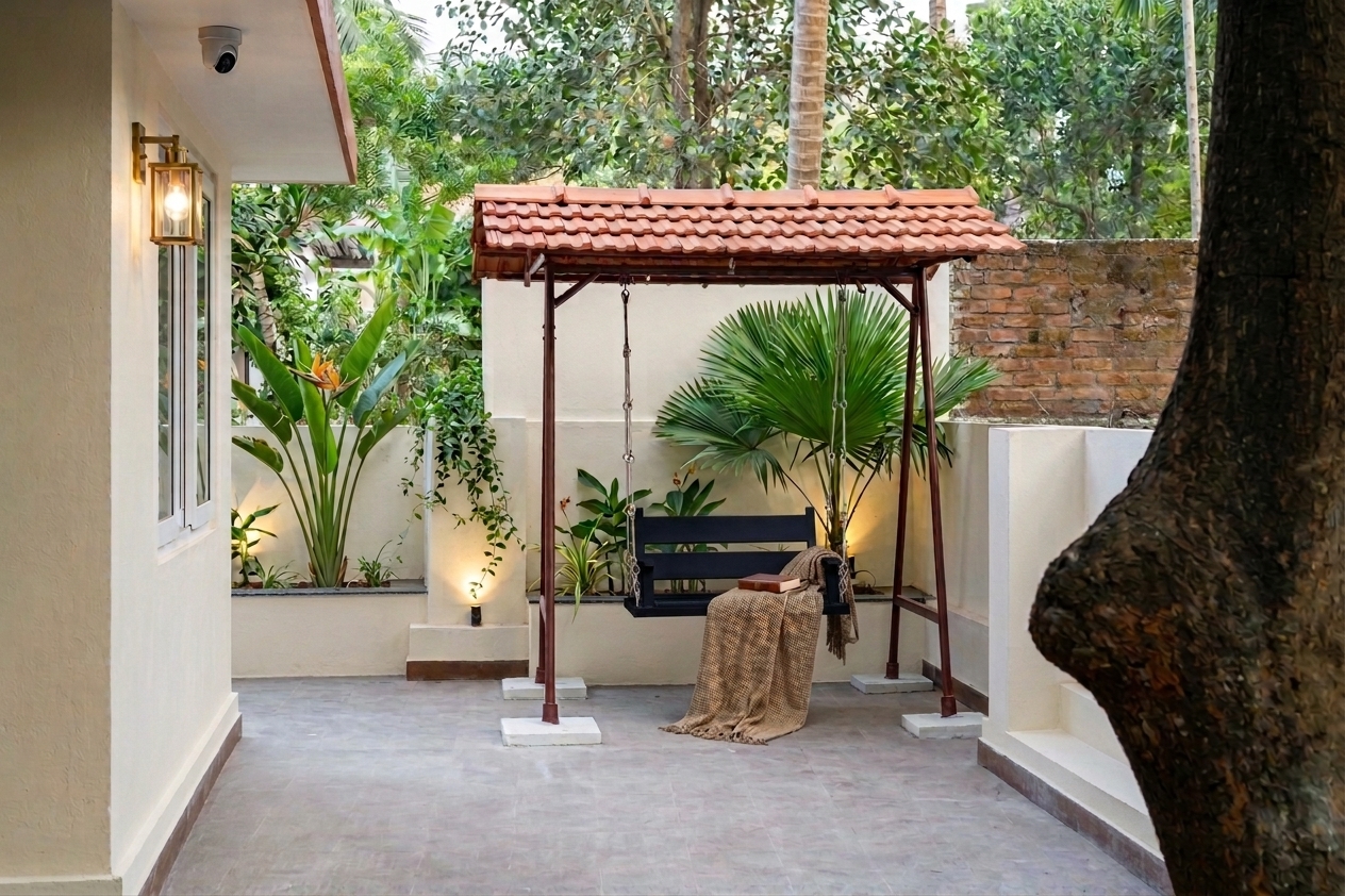 A garden swing in the villa grounds
