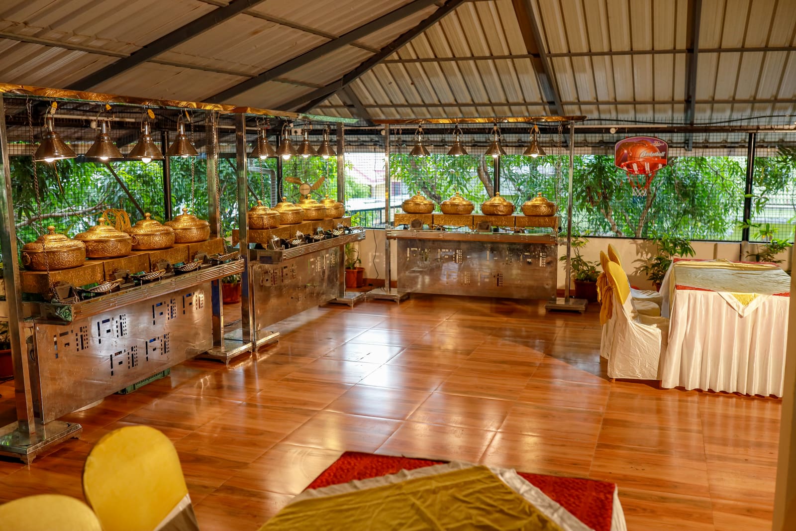 The party garden, set for dinner